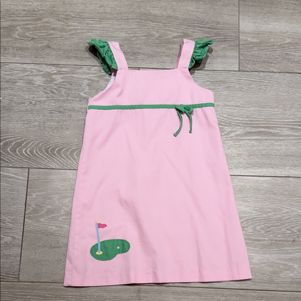 Girl golf dress. Little English Pink Dress with Green Accents
